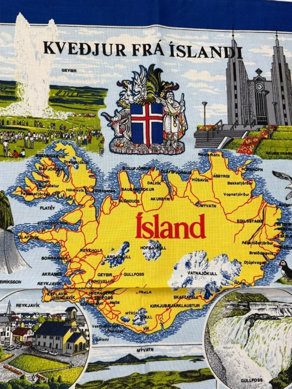 Iceland Map Tea Towel 100% Cotton Reykjavik Souvenir Hanging Loop 19x30.5